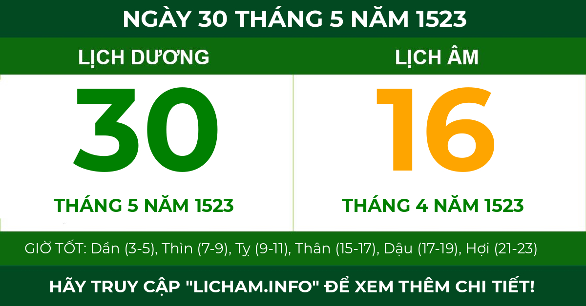 lịch âm ngày 30 tháng 5 năm 1523