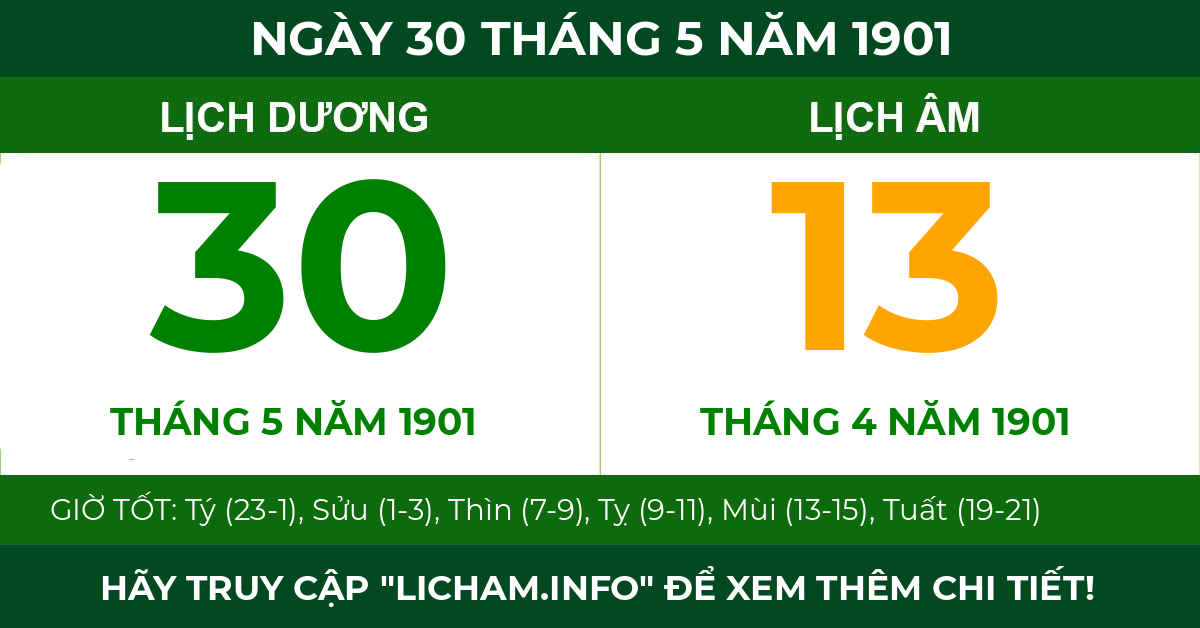 lịch âm ngày 30 tháng 5 năm 1901