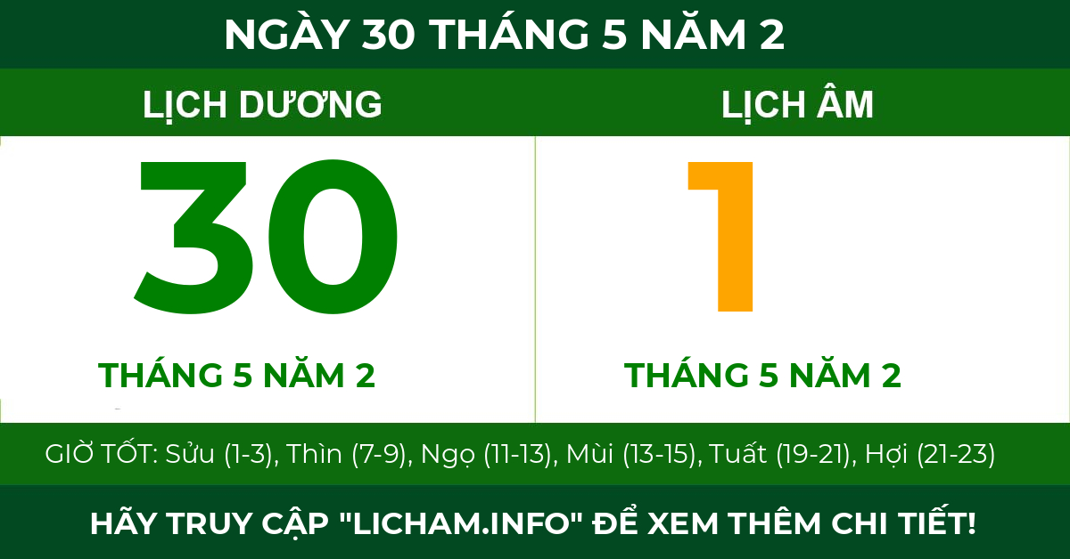 lịch âm ngày 30 tháng 5 năm 2