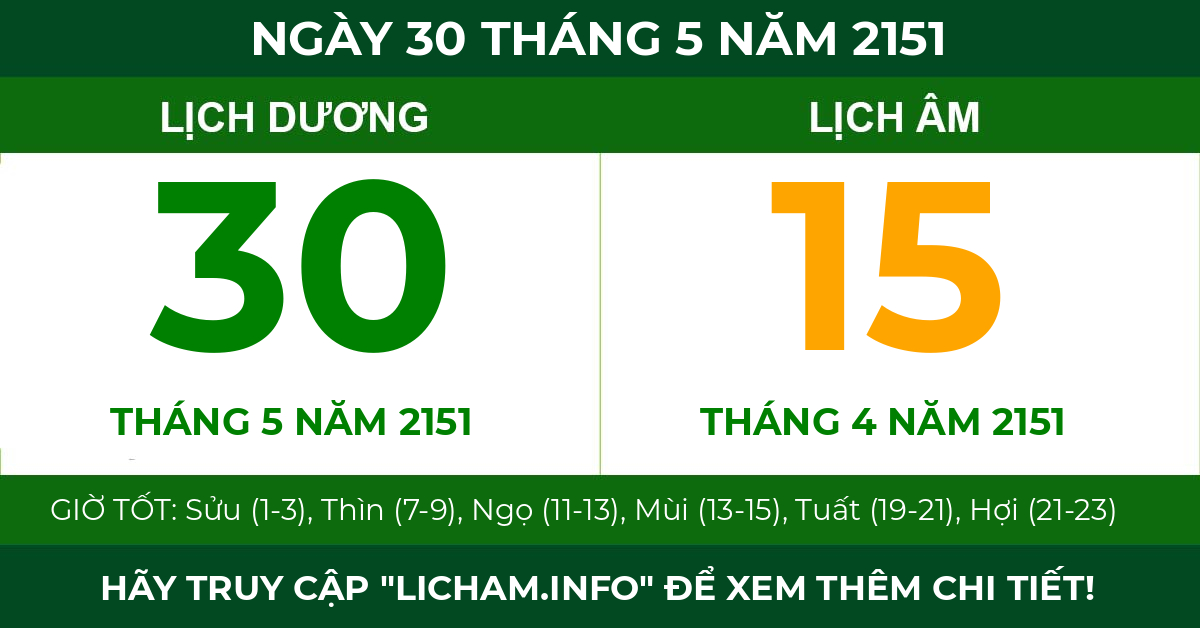 lịch âm ngày 30 tháng 5 năm 2151