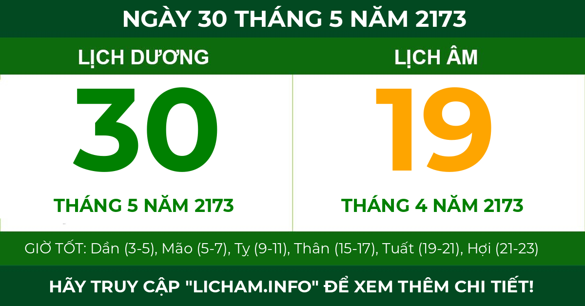 lịch âm ngày 30 tháng 5 năm 2173