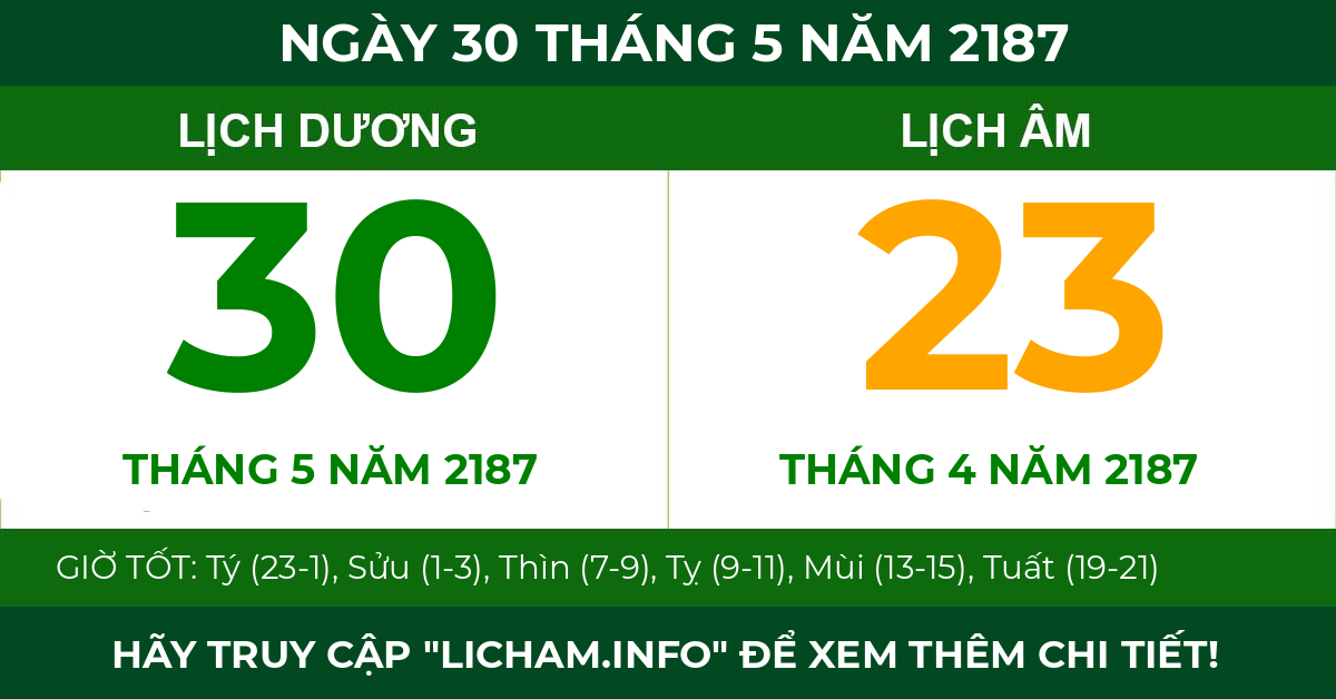 lịch âm ngày 30 tháng 5 năm 2187