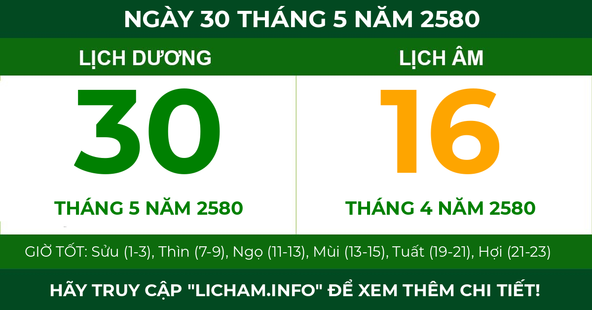 lịch âm ngày 30 tháng 5 năm 2580