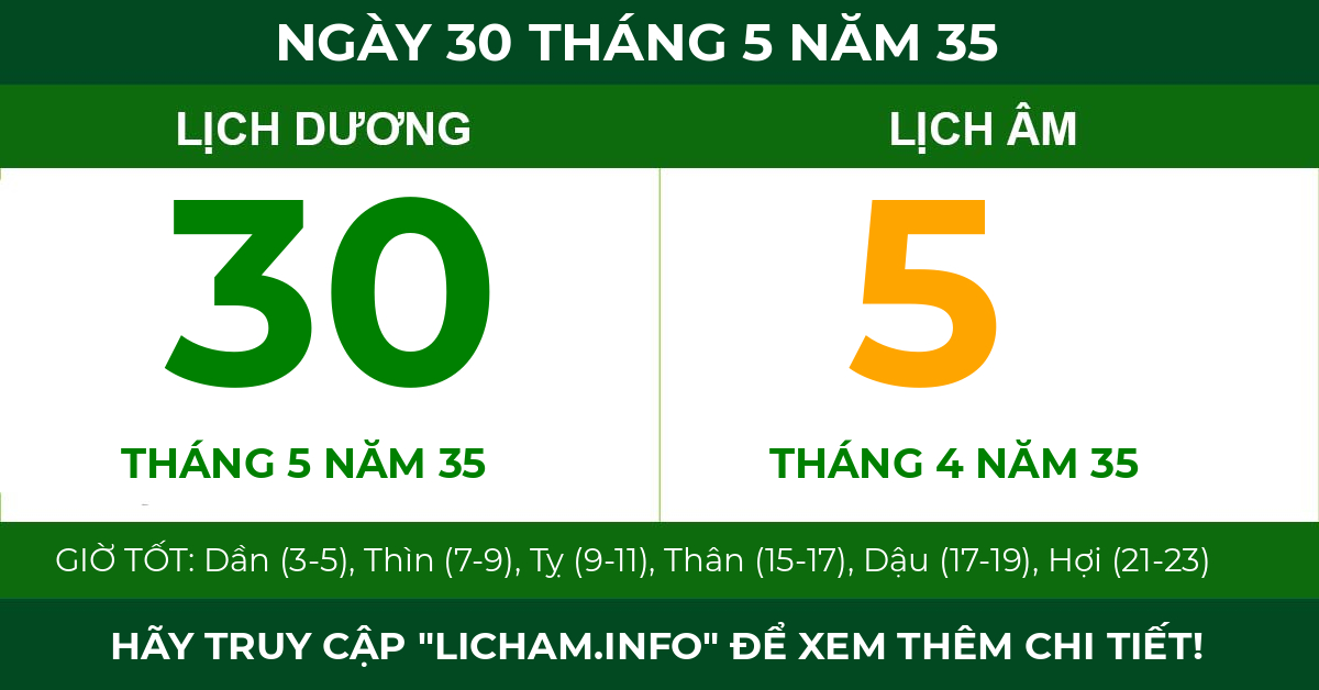 lịch âm ngày 30 tháng 5 năm 35