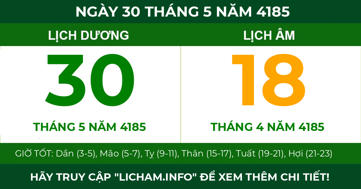 lịch âm ngày 30 tháng 5 năm 4185