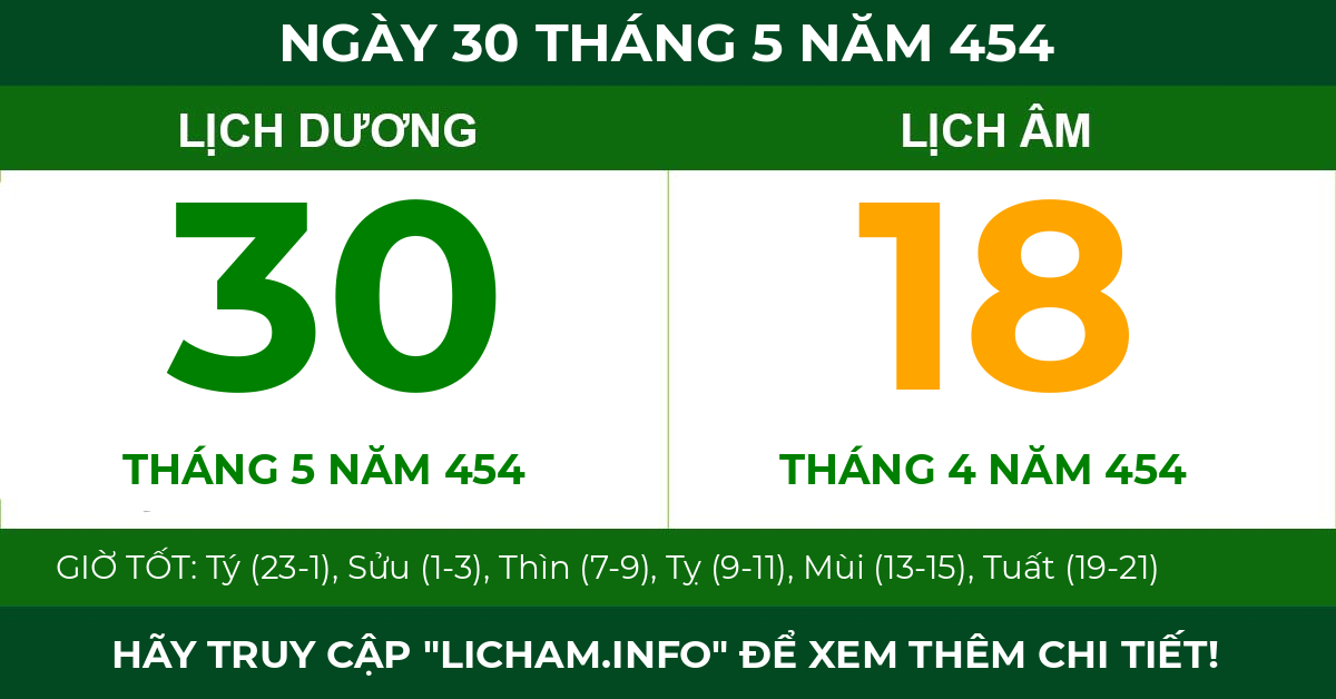 lịch âm ngày 30 tháng 5 năm 454