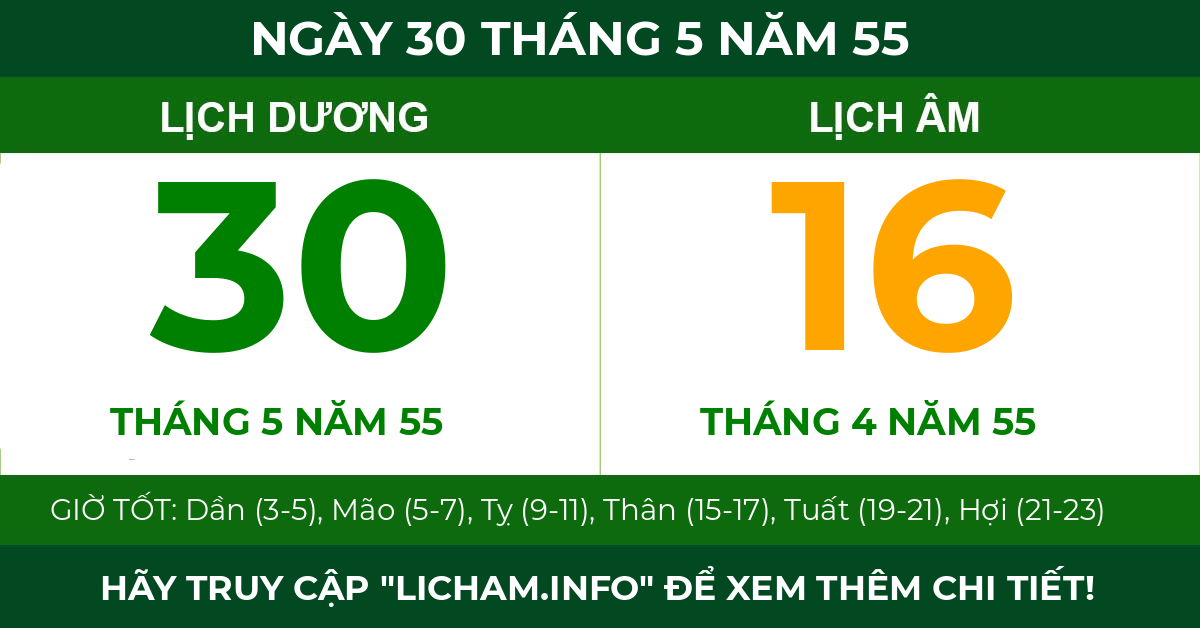 lịch âm ngày 30 tháng 5 năm 55