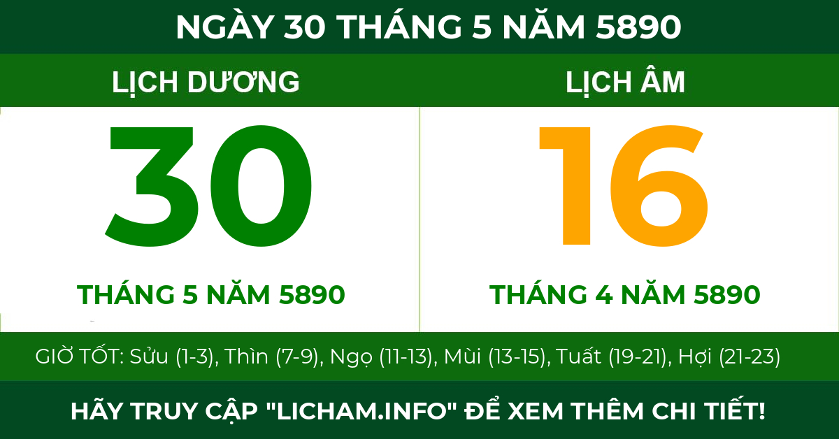 lịch âm ngày 30 tháng 5 năm 5890