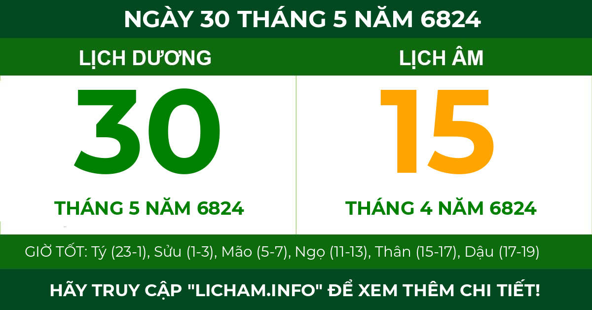 lịch âm ngày 30 tháng 5 năm 6824