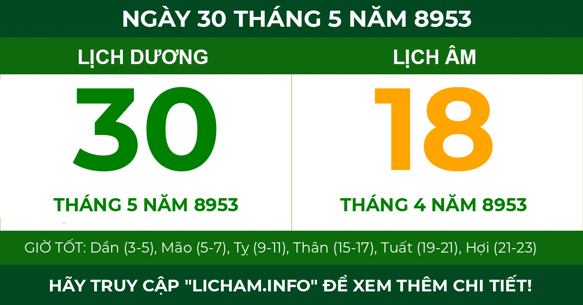 lịch âm ngày 30 tháng 5 năm 8953