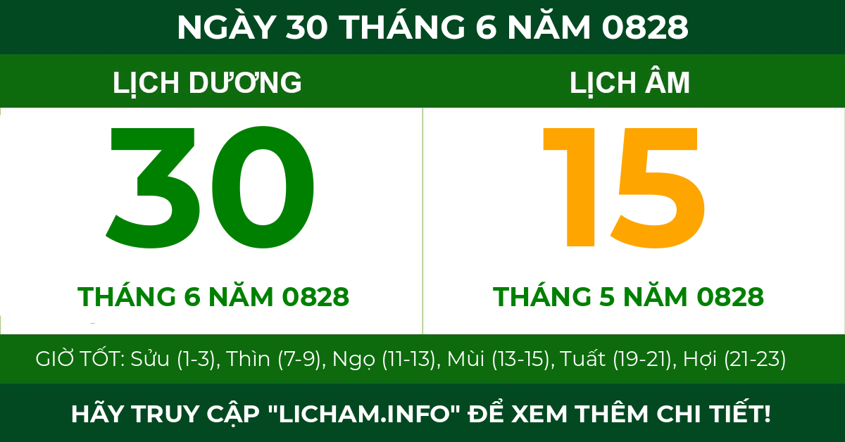 lịch âm ngày 30 tháng 6 năm 0828