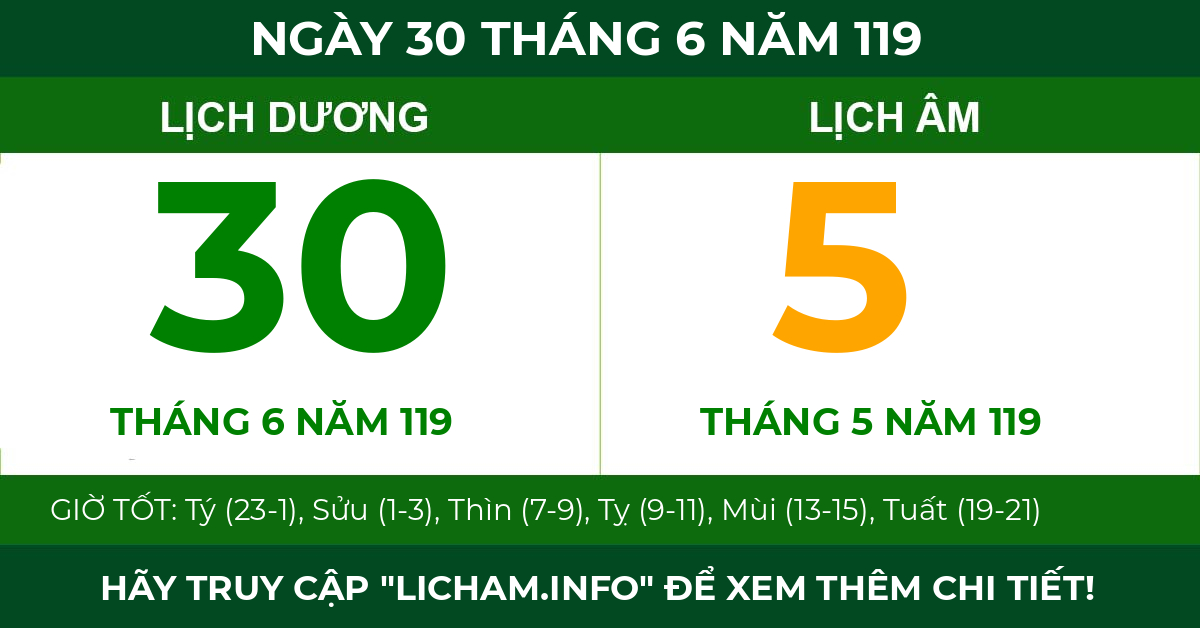 lịch âm ngày 30 tháng 6 năm 119