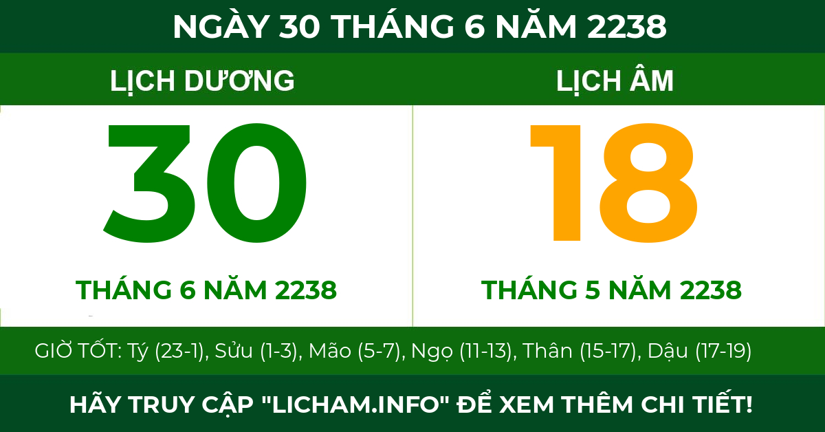 lịch âm ngày 30 tháng 6 năm 2238