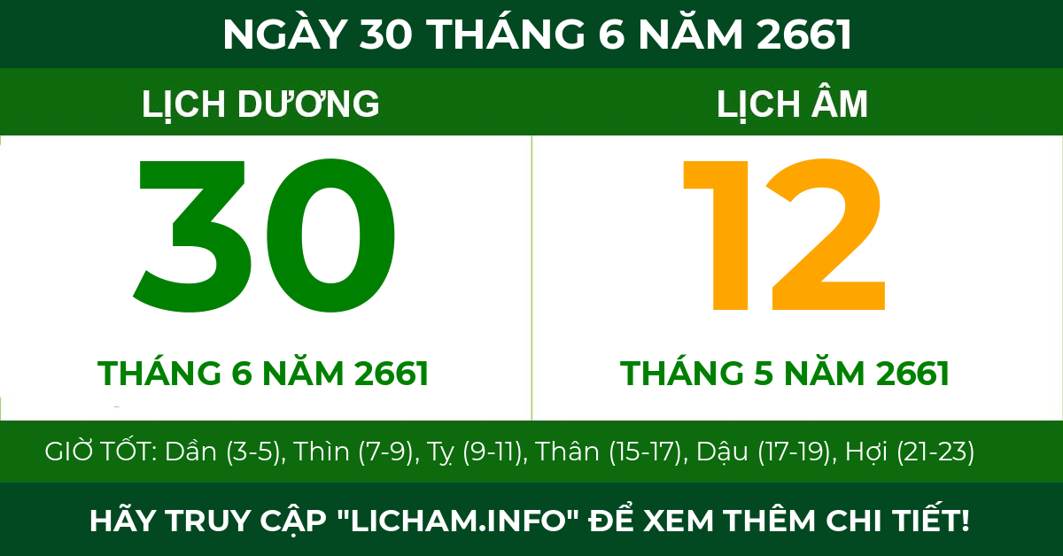 lịch âm ngày 30 tháng 6 năm 2661