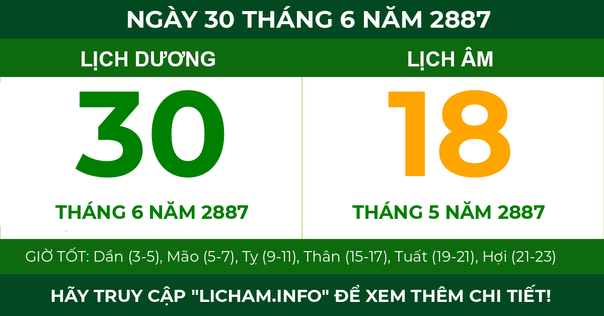 lịch âm ngày 30 tháng 6 năm 2887