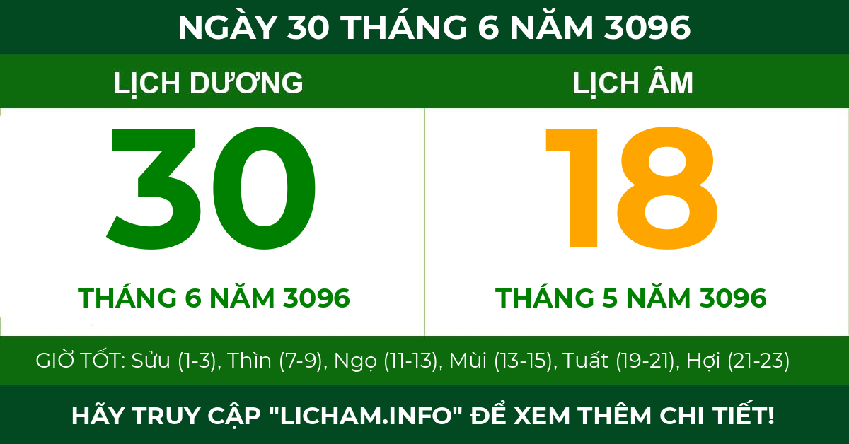lịch âm ngày 30 tháng 6 năm 3096