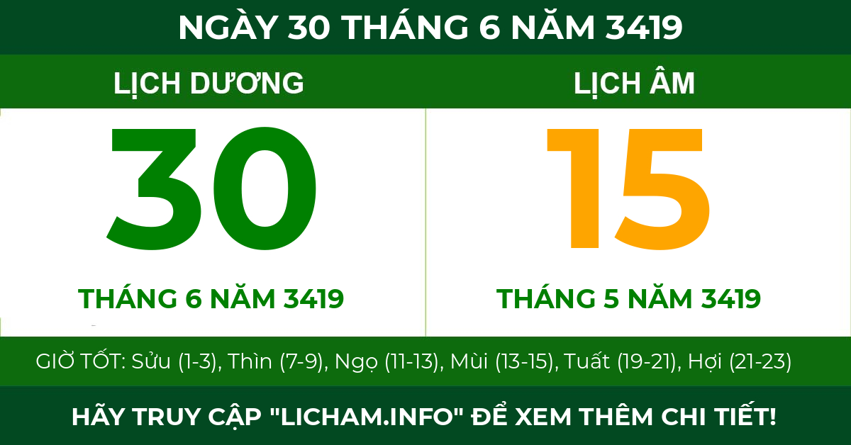 lịch âm ngày 30 tháng 6 năm 3419
