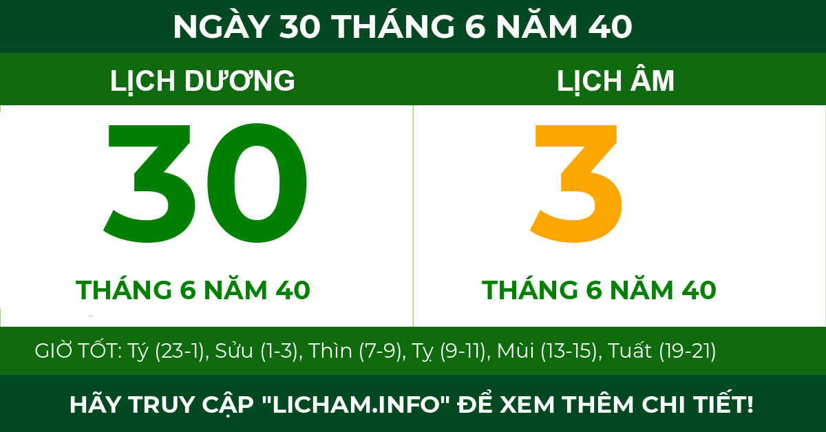 lịch âm ngày 30 tháng 6 năm 40