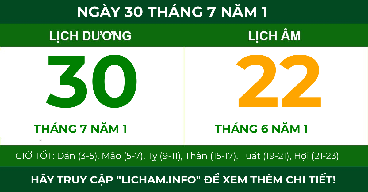 lịch âm ngày 30 tháng 7 năm 1