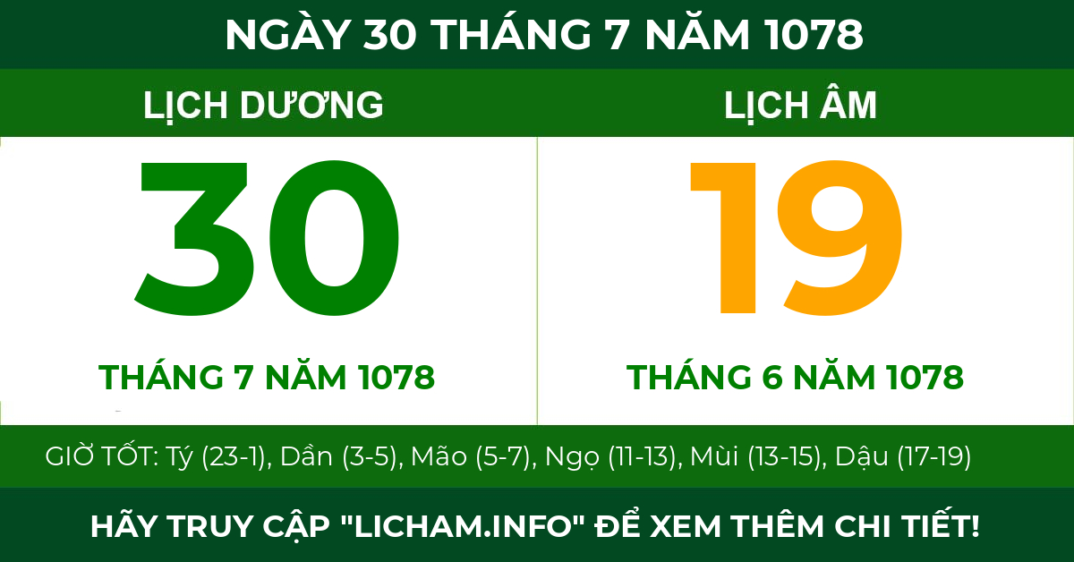 lịch âm ngày 30 tháng 7 năm 1078
