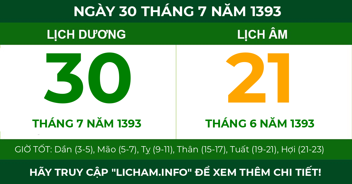 lịch âm ngày 30 tháng 7 năm 1393