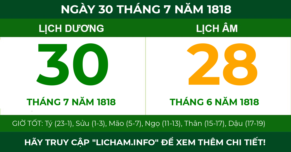 lịch âm ngày 30 tháng 7 năm 1818