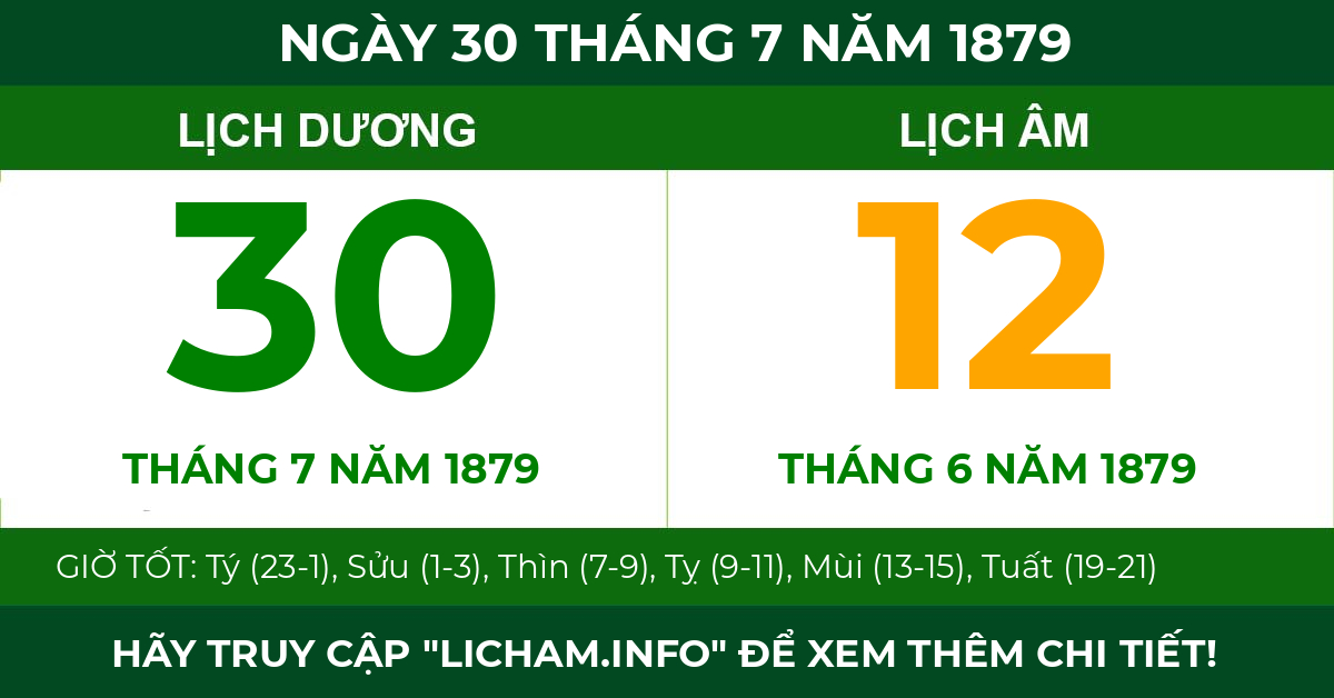 lịch âm ngày 30 tháng 7 năm 1879