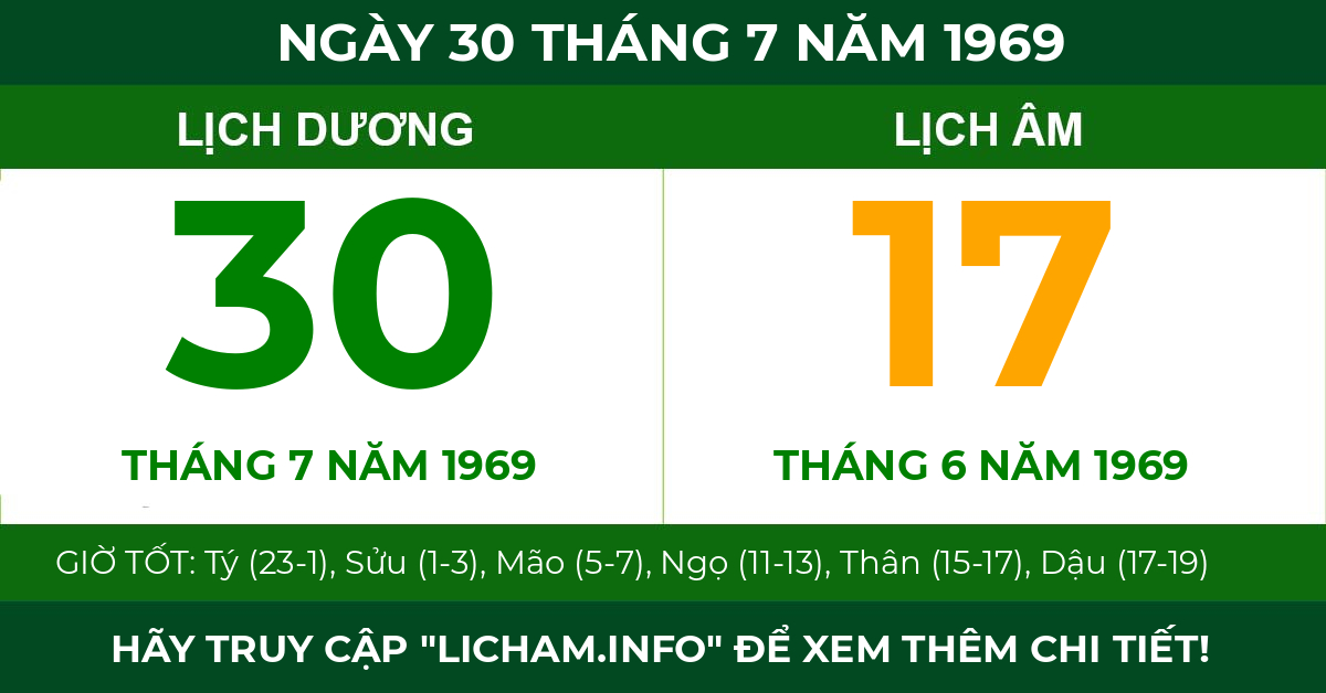lịch âm ngày 30 tháng 7 năm 1969