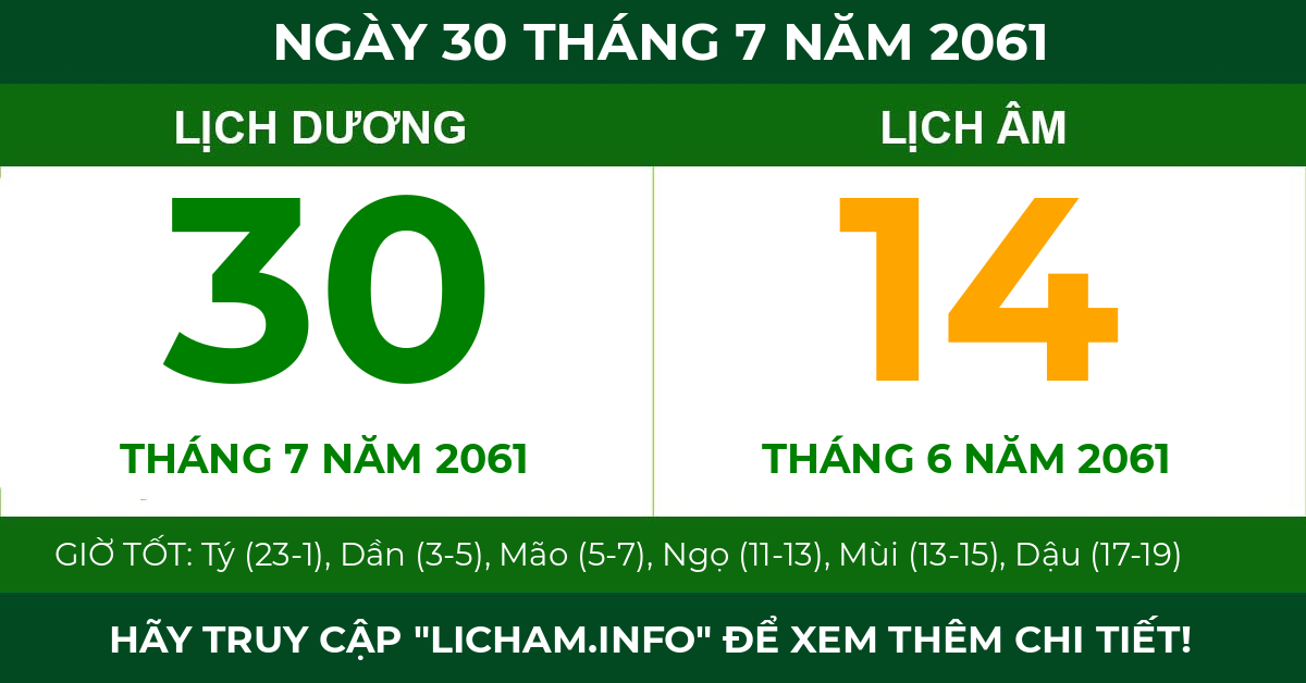 lịch âm ngày 30 tháng 7 năm 2061