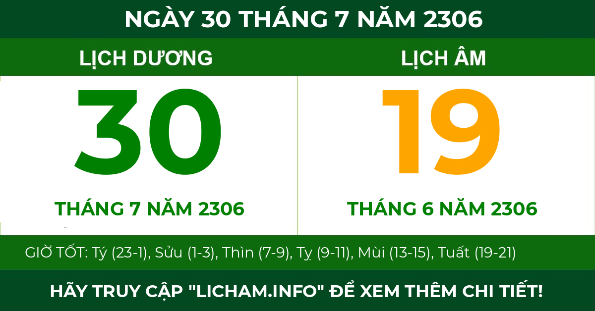 lịch âm ngày 30 tháng 7 năm 2306