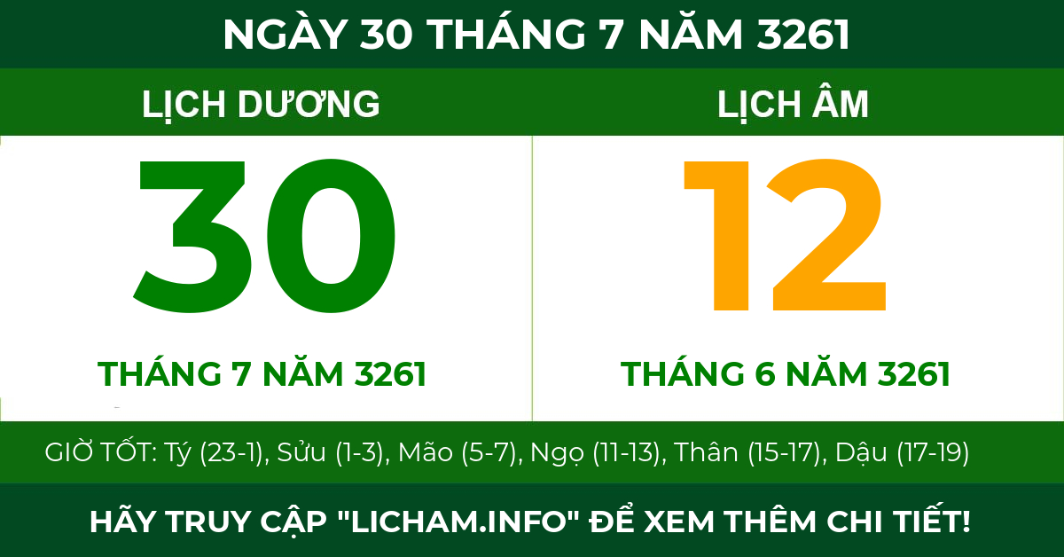 lịch âm ngày 30 tháng 7 năm 3261