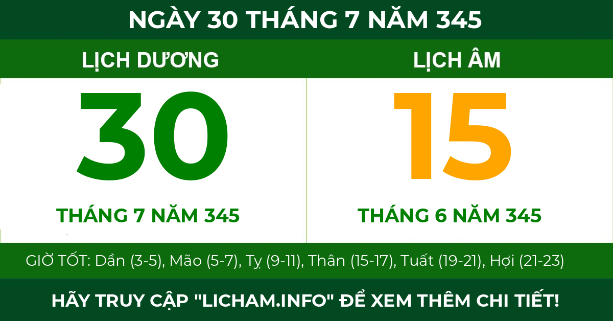 lịch âm ngày 30 tháng 7 năm 345
