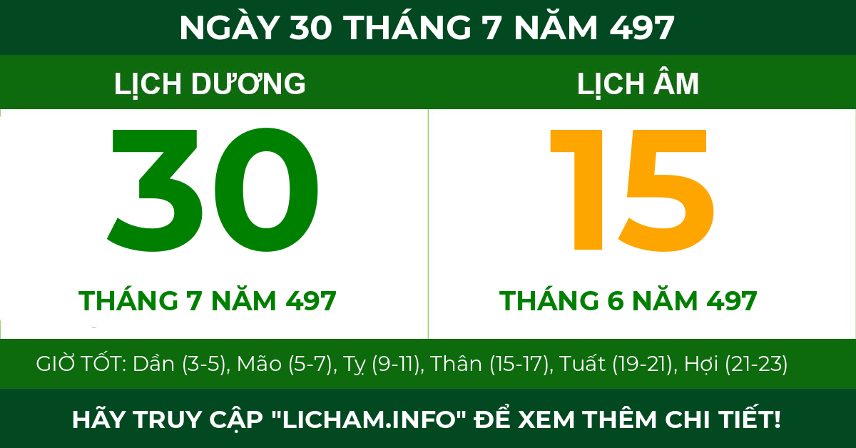 lịch âm ngày 30 tháng 7 năm 497