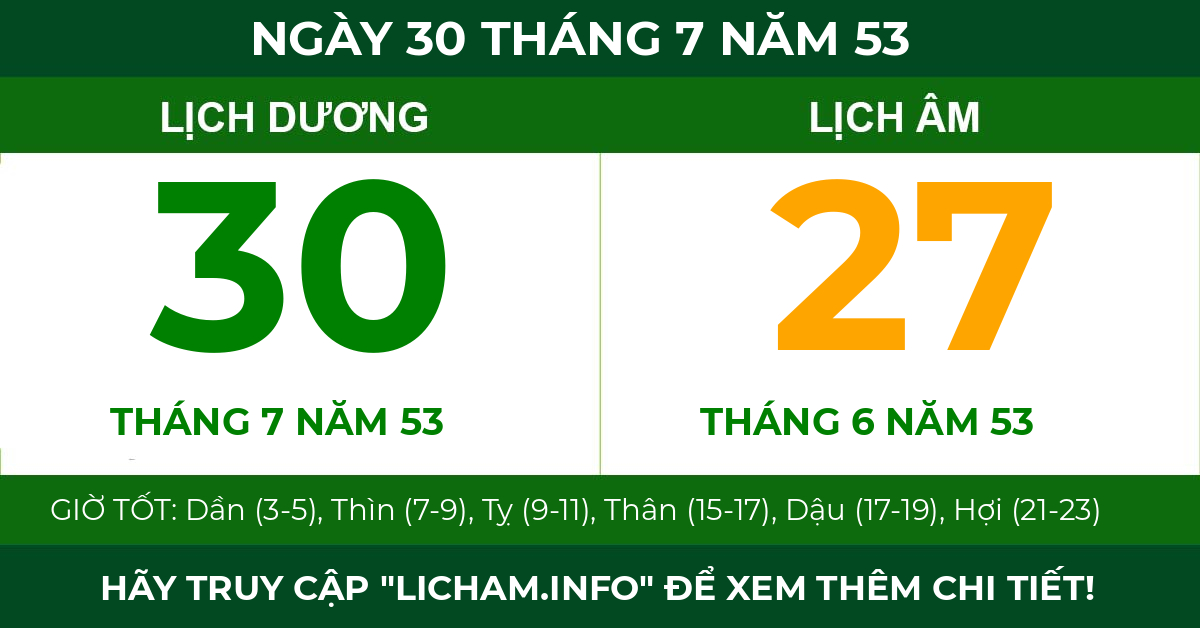 lịch âm ngày 30 tháng 7 năm 53