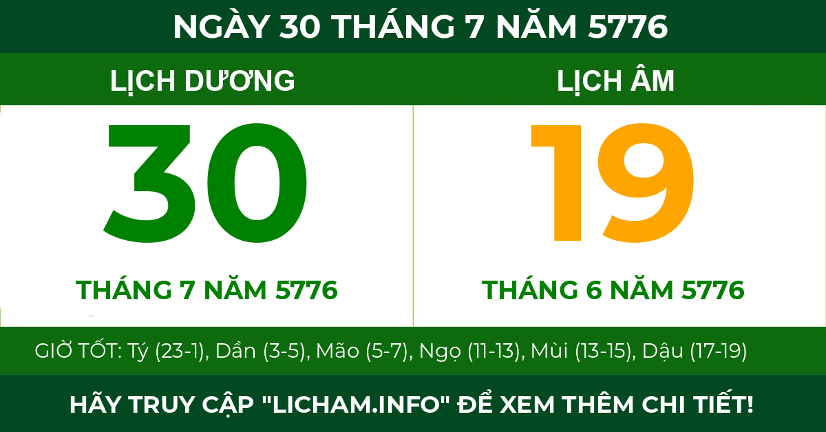 lịch âm ngày 30 tháng 7 năm 5776