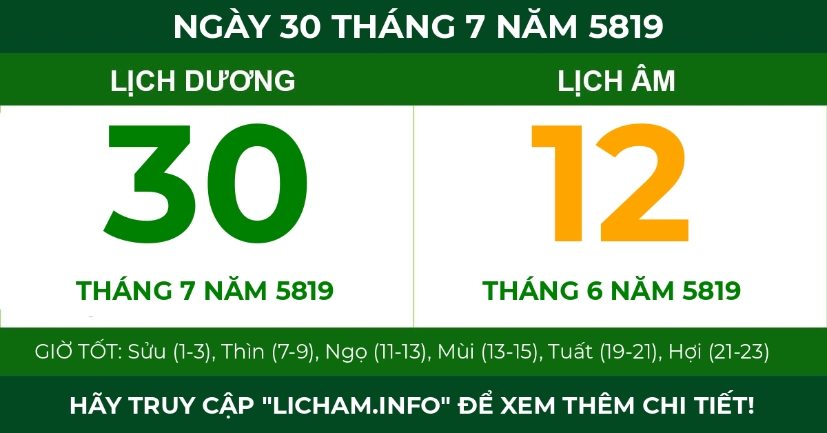 lịch âm ngày 30 tháng 7 năm 5819