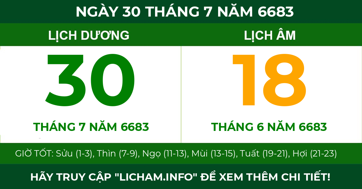 lịch âm ngày 30 tháng 7 năm 6683