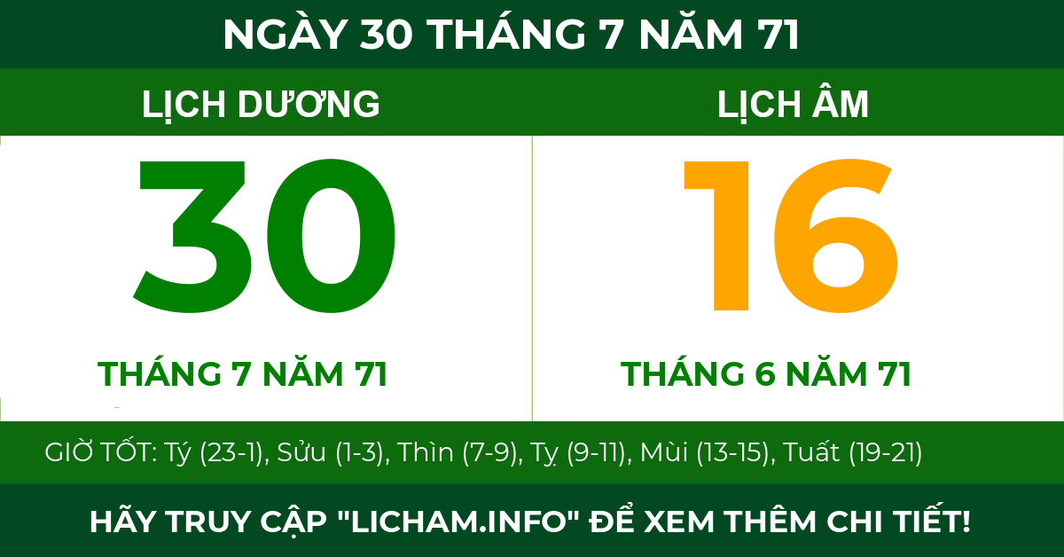 lịch âm ngày 30 tháng 7 năm 71