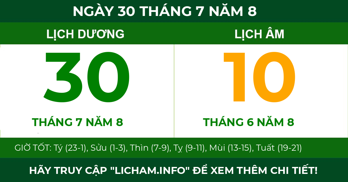 lịch âm ngày 30 tháng 7 năm 8