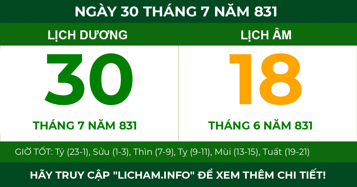 lịch âm ngày 30 tháng 7 năm 831