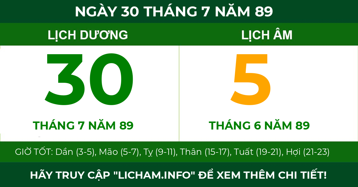 lịch âm ngày 30 tháng 7 năm 89