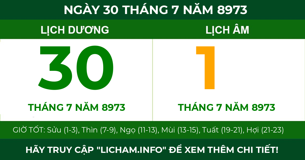 lịch âm ngày 30 tháng 7 năm 8973
