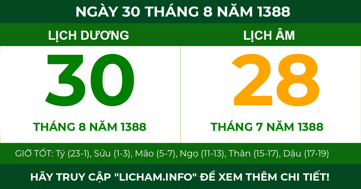 lịch âm ngày 30 tháng 8 năm 1388