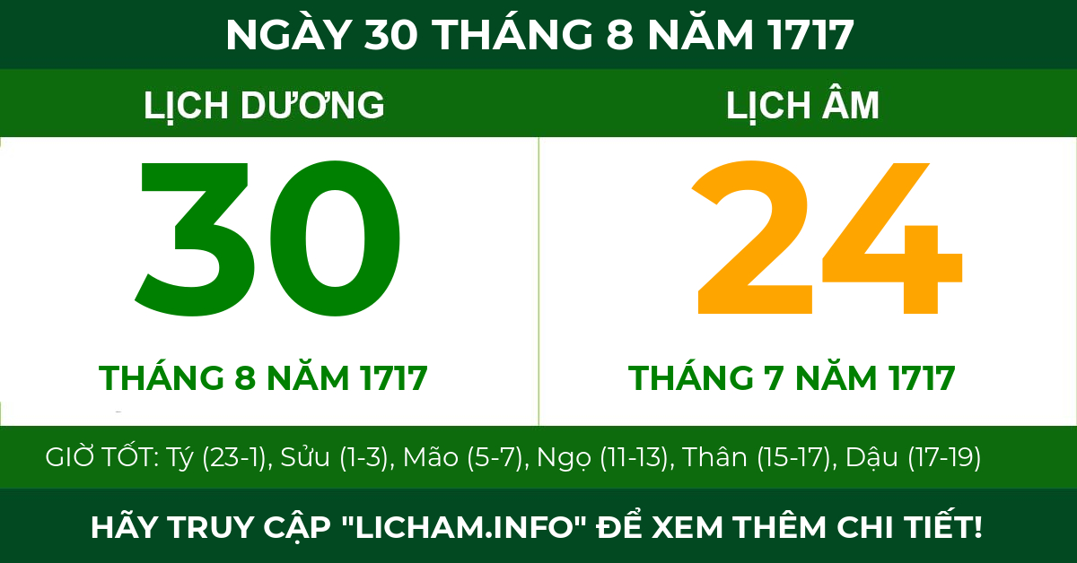lịch âm ngày 30 tháng 8 năm 1717