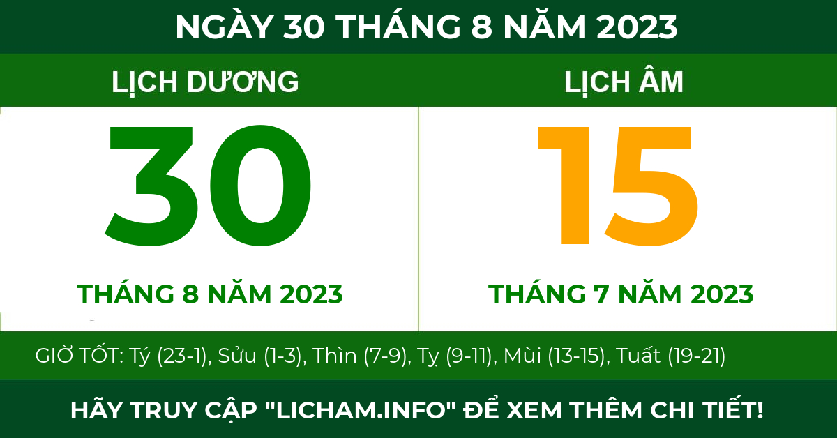 lịch âm ngày 30 tháng 8 năm 2023