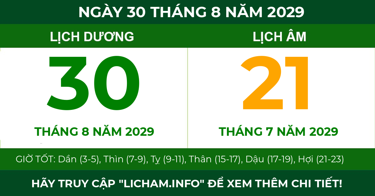 lịch âm ngày 30 tháng 8 năm 2029