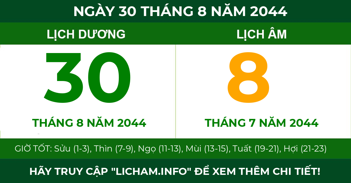 lịch âm ngày 30 tháng 8 năm 2044