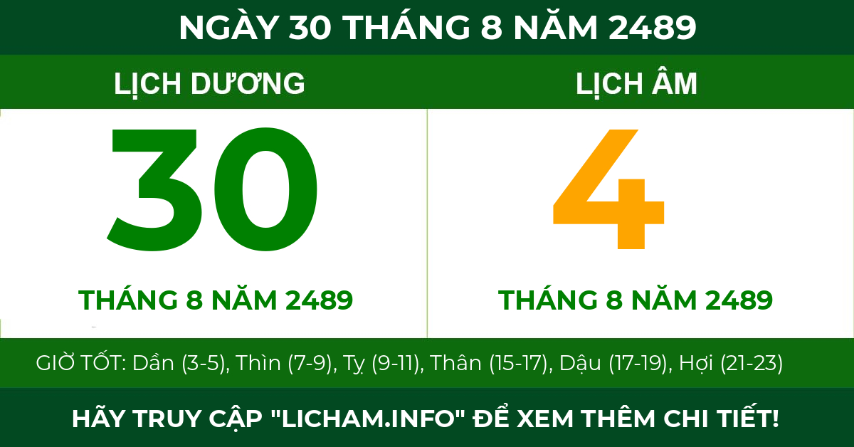 lịch âm ngày 30 tháng 8 năm 2489