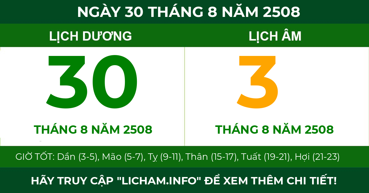 lịch âm ngày 30 tháng 8 năm 2508