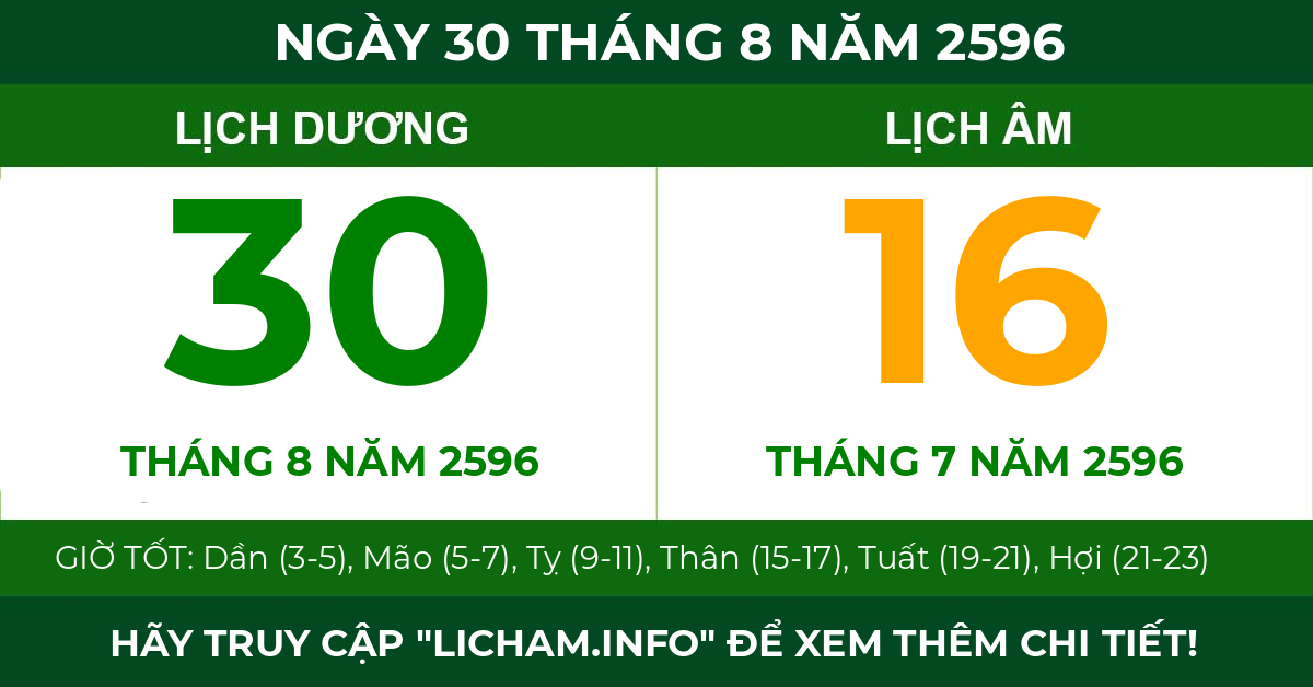 lịch âm ngày 30 tháng 8 năm 2596